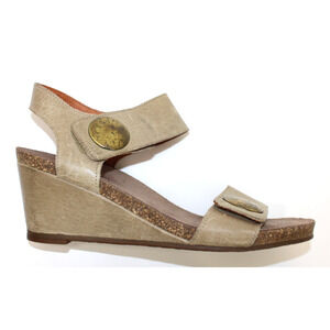 Taos Footwear Beige Wedge Sandals with Brass Accent